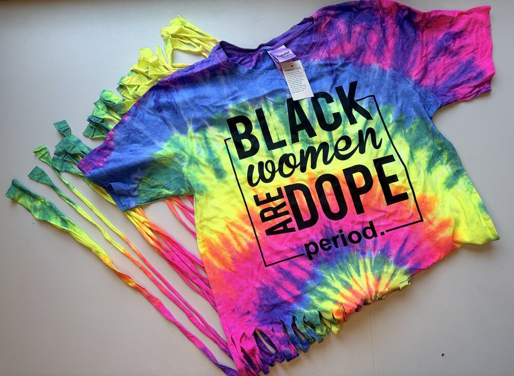 Rainbow Tie Dye Fringe Shirt Black Women Are Dope Period Womens Tee XL